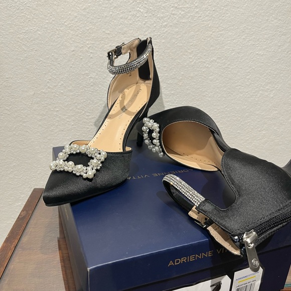 Adrienne Vittadini "Nirvana" Ankle Strap Black Jeweled Women Formal Heels Sz 9 - Picture 14 of 15